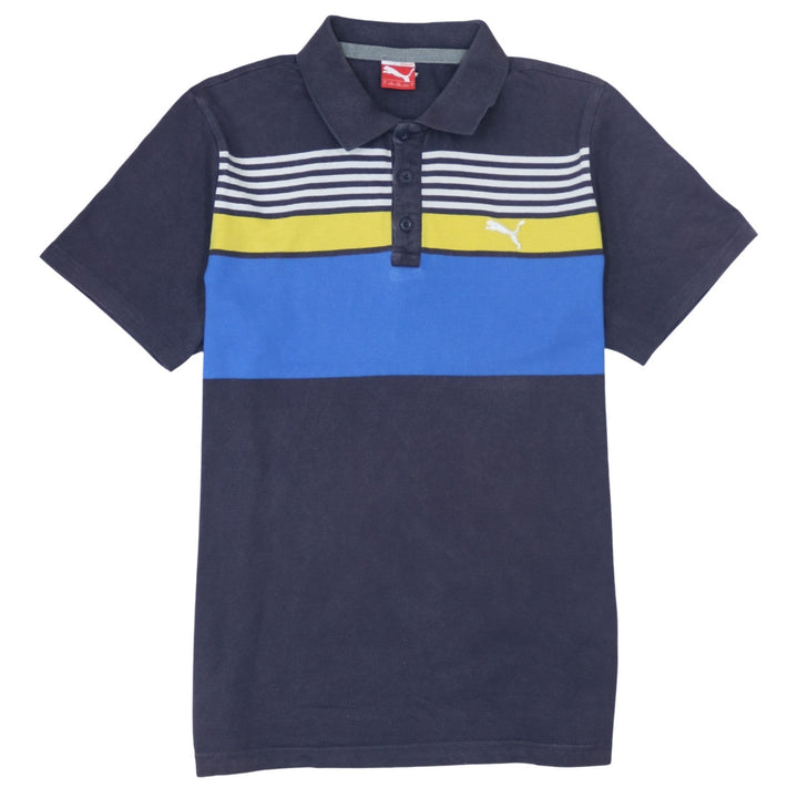 Puma Men's Blue Striped Cotton Polo Shirt Size L