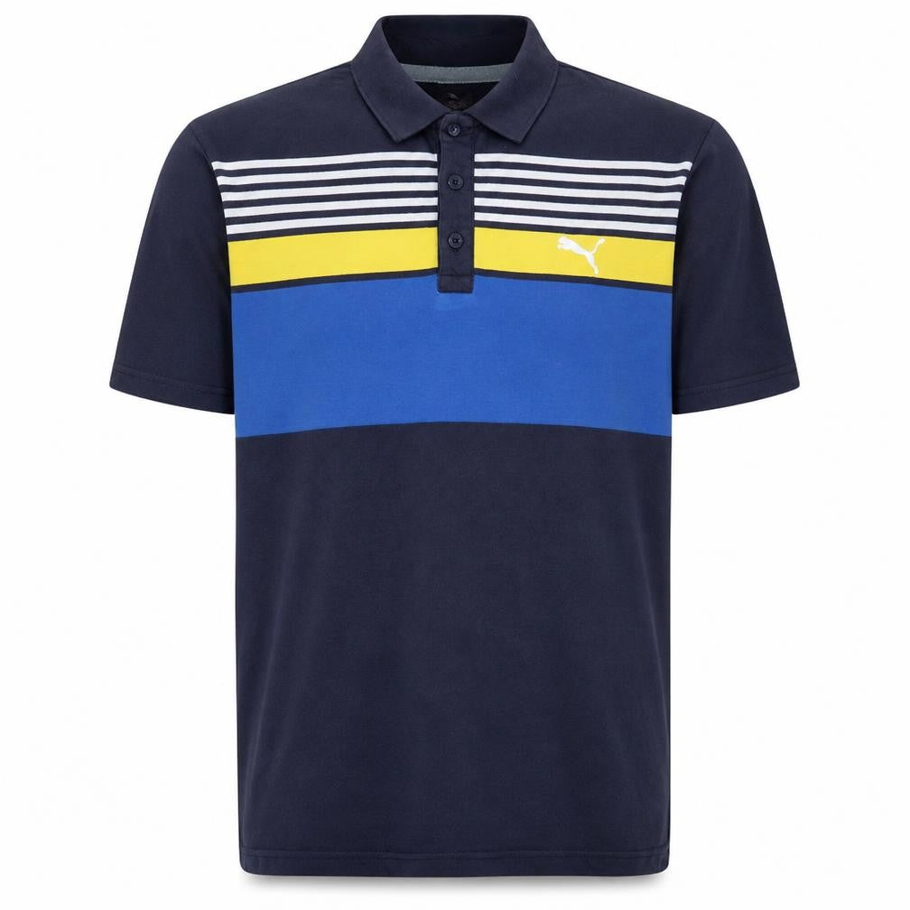 Front view of Puma Men's Blue Striped Cotton Polo Shirt, size L