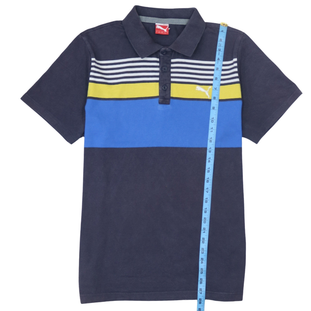 Puma Men's Blue Striped Cotton Polo Shirt Size L