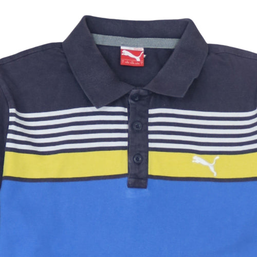 Puma Men's Blue Striped Cotton Polo Shirt Size L