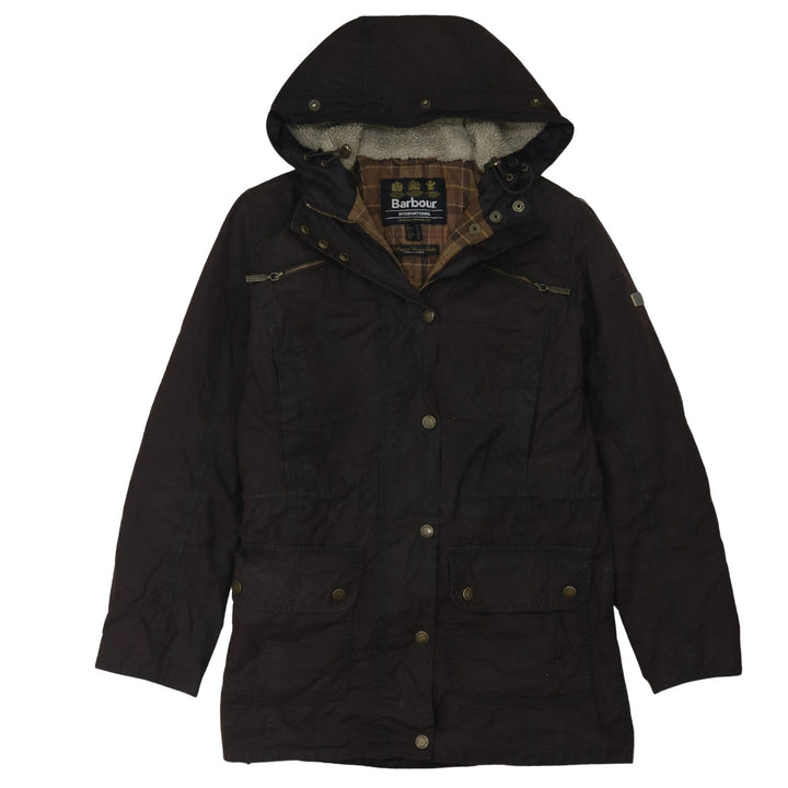 Barbour Women Brown Waxed Parka Jacket Size 10 Hooded Lined