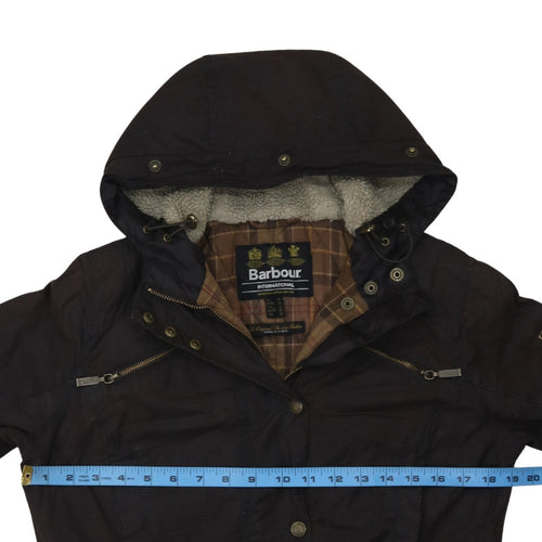 Barbour Women Brown Waxed Parka Jacket Size 10 Hooded Lined