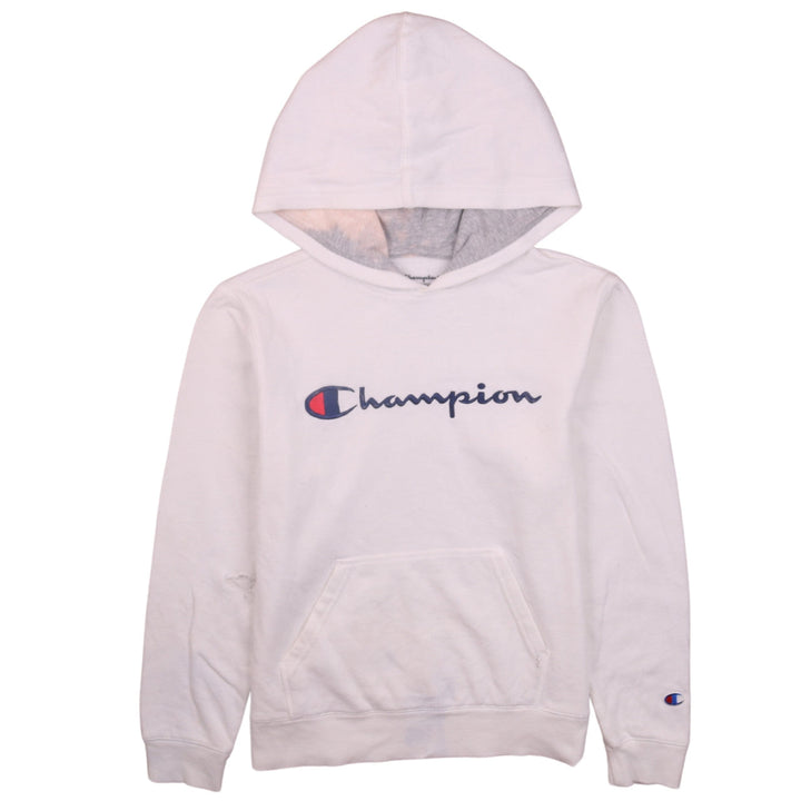 Champion Women White Hoodie L Logo Pullover Cotton Blend