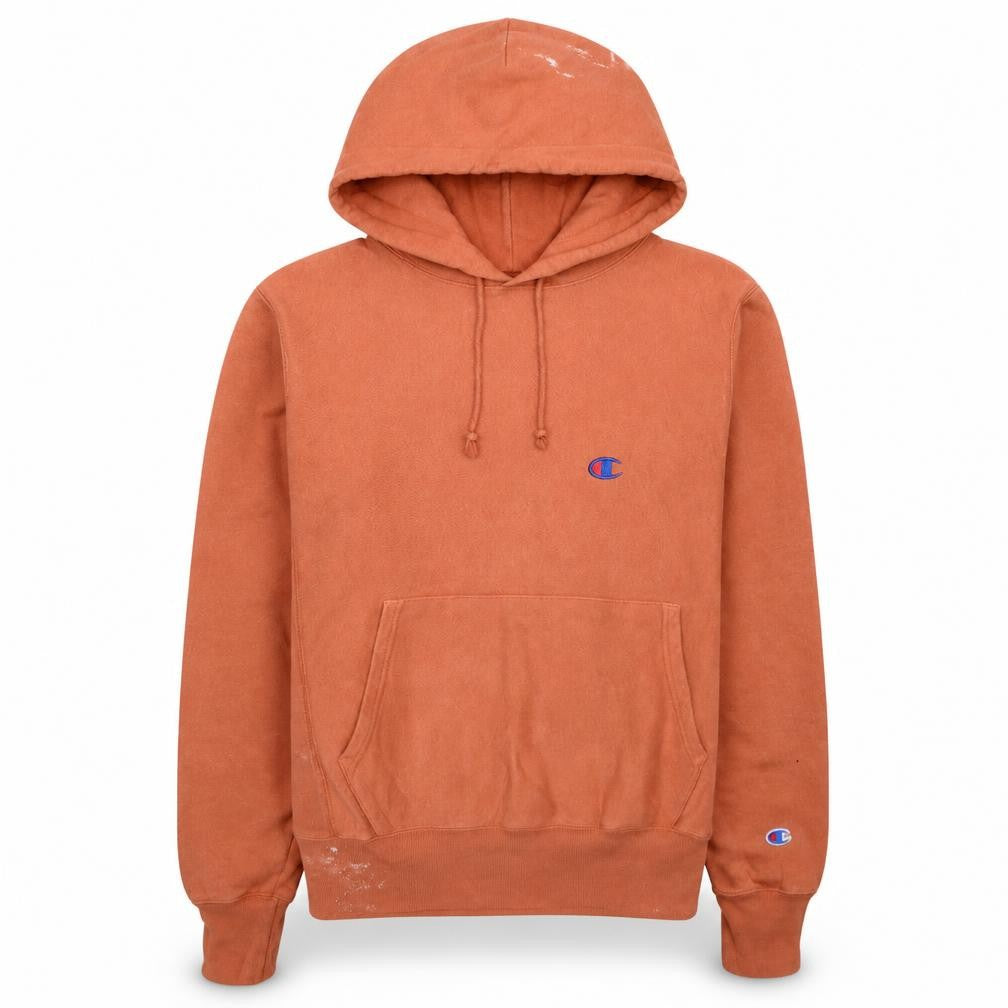 Front view of Champion Men's Orange Small Reverse Weave Pullover Hoodie
