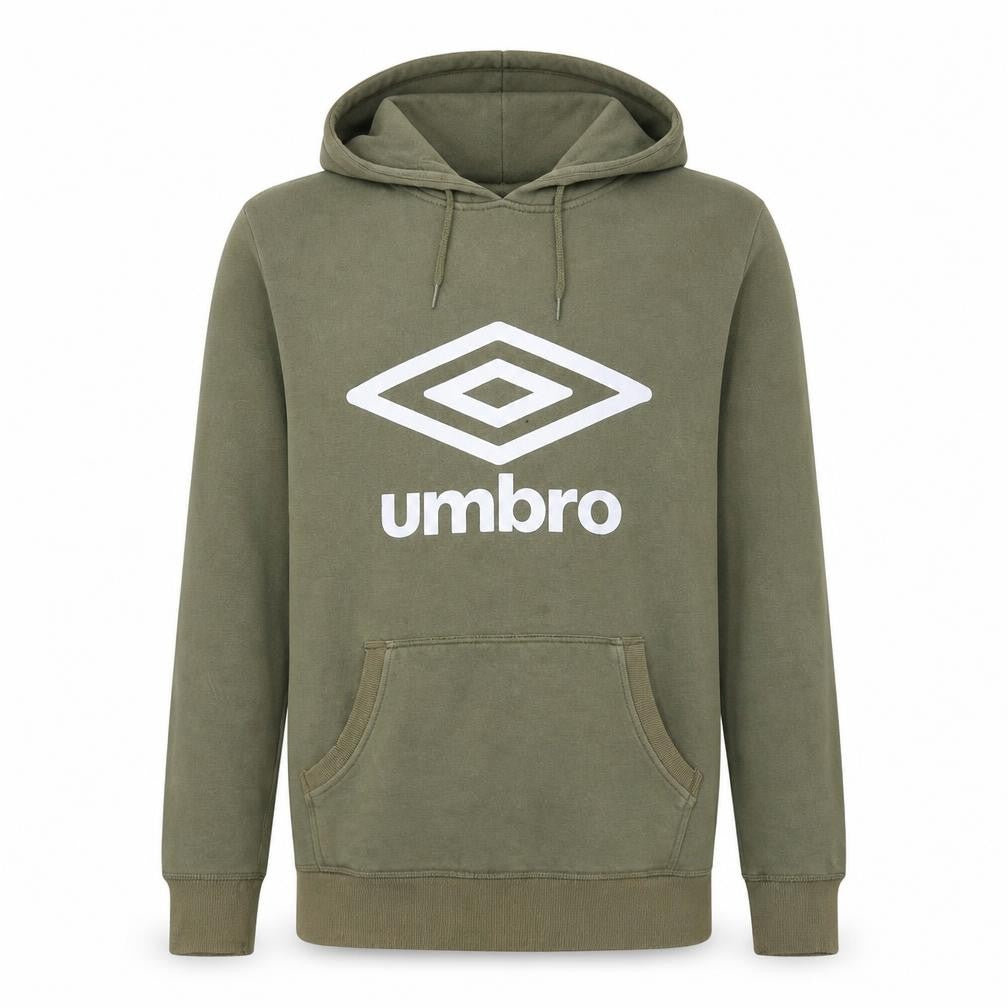 Front view of Umbro Men's Green Logo Pullover Hoodie, size M