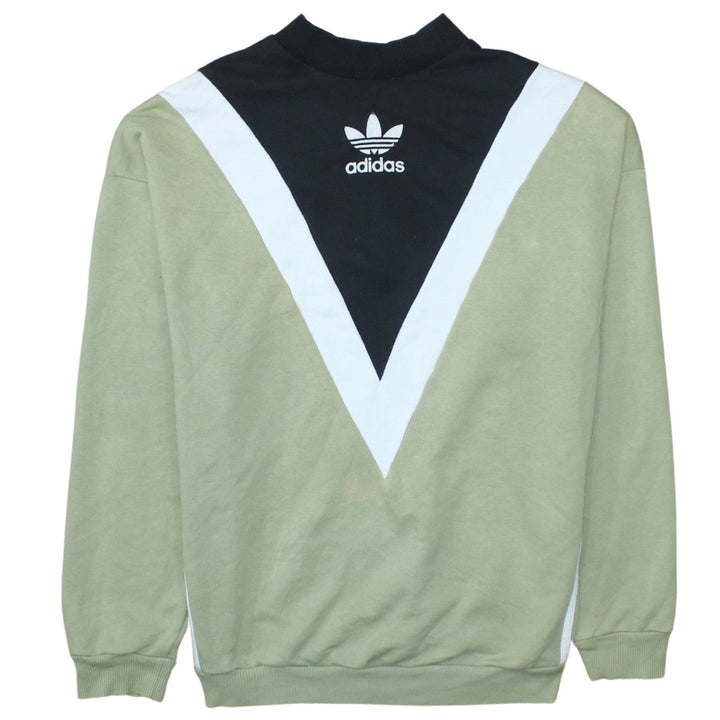 Adidas Women Khaki Colourblock Sweatshirt L Logo Crew Neck Vintage Style
