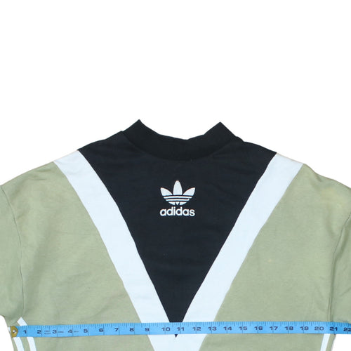 Adidas Women Khaki Colourblock Sweatshirt L Logo Crew Neck Vintage Style