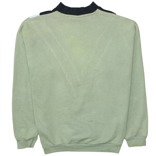 Adidas Women Khaki Colourblock Sweatshirt L Logo Crew Neck Vintage Style