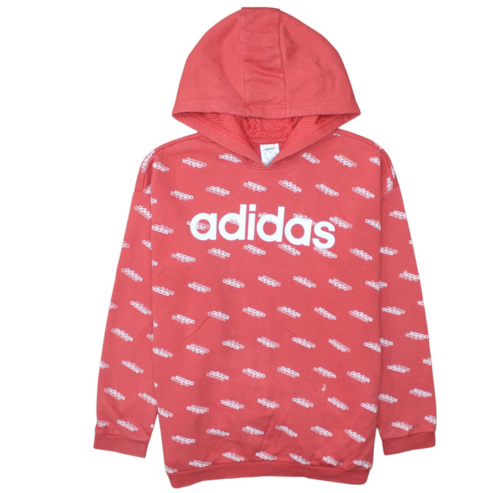 Adidas Womens Red Hooded Pullover Sweatshirt L 16-18 Logo Print