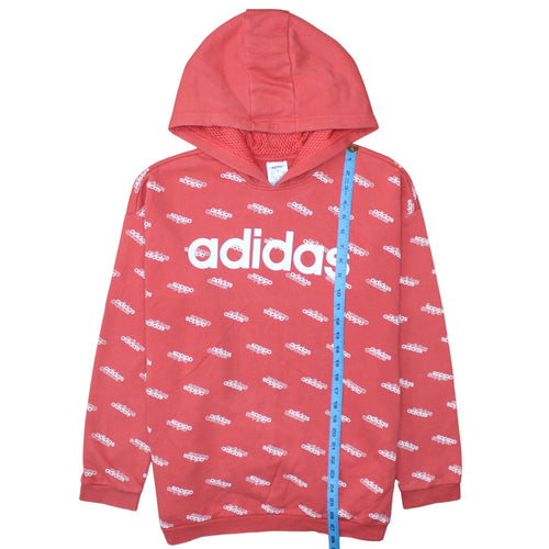 Adidas Womens Red Hooded Pullover Sweatshirt L 16-18 Logo Print