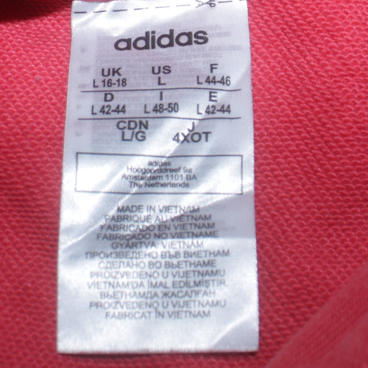 Adidas Womens Red Hooded Pullover Sweatshirt L 16-18 Logo Print