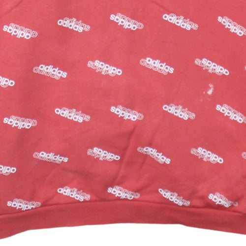 Adidas Womens Red Hooded Pullover Sweatshirt L 16-18 Logo Print