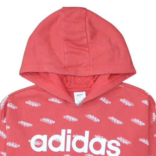 Adidas Womens Red Hooded Pullover Sweatshirt L 16-18 Logo Print