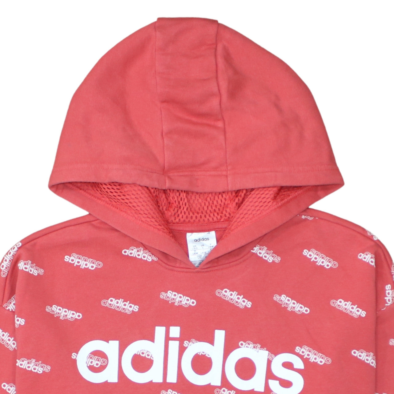 Adidas Womens Red Hooded Pullover Sweatshirt L 16-18 Logo Print