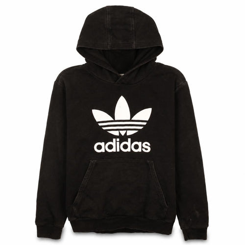 Adidas Boys Black Pullover Hoodie L 13-14 Years Logo Print Cotton Blend