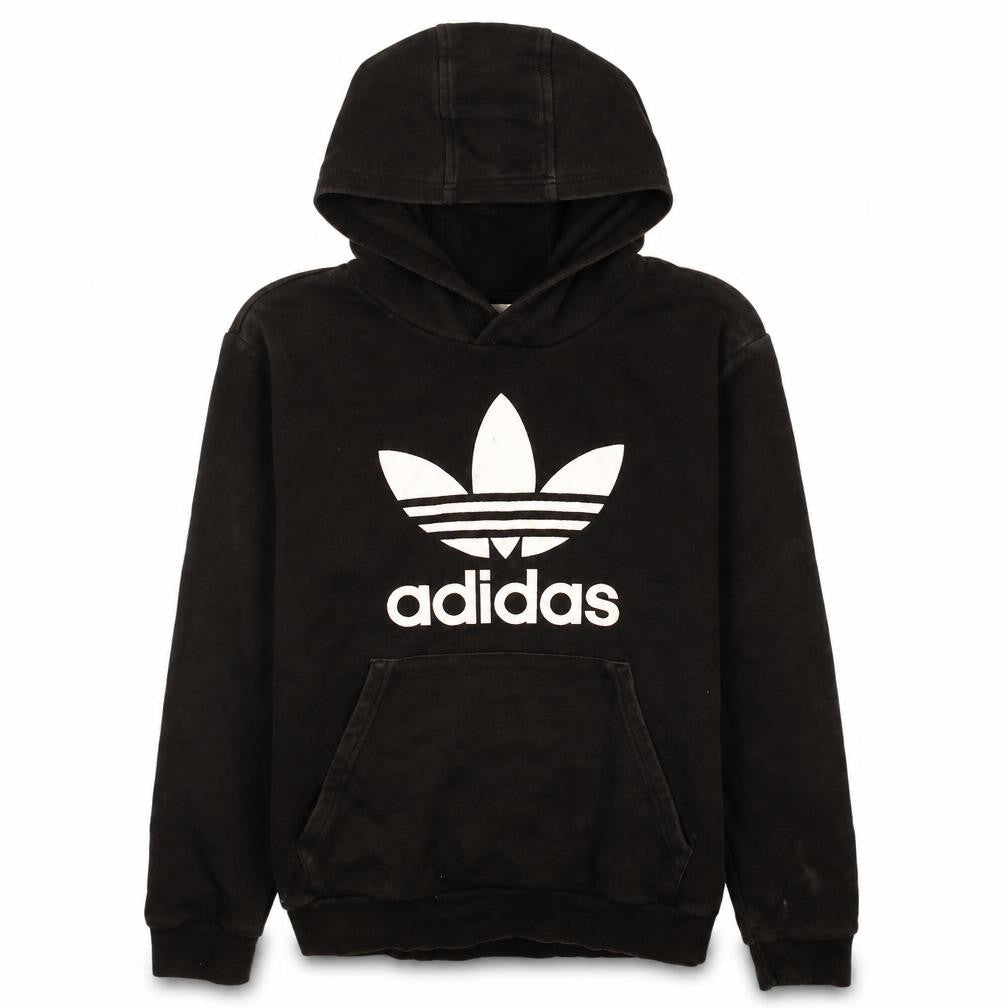 Adidas Boys Black Pullover Hoodie L 13-14 Years Logo Print Cotton Blend