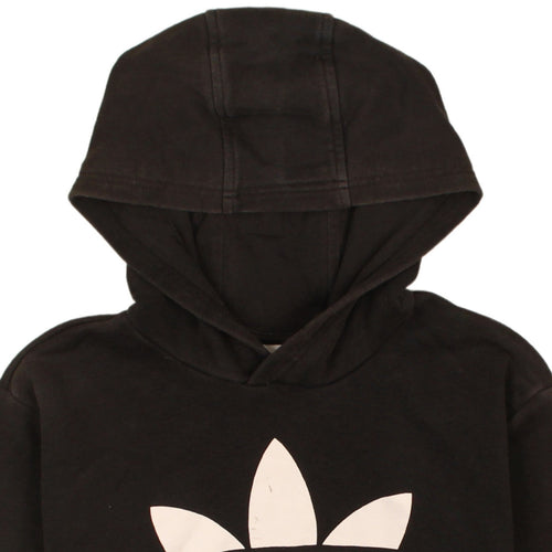 Adidas Boys Black Pullover Hoodie L 13-14 Years Logo Print Cotton Blend