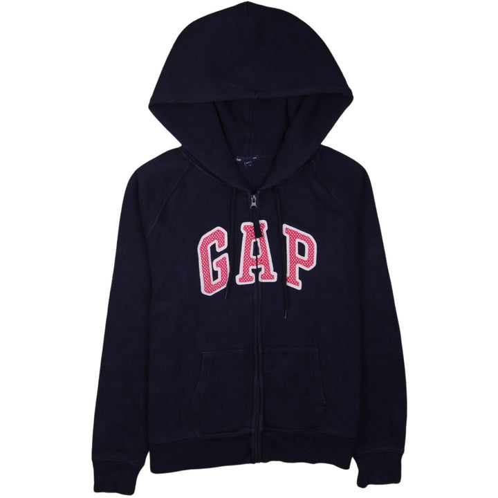 GAP Women Navy Blue Full Zip Hoodie L Fleece Logo Casual
