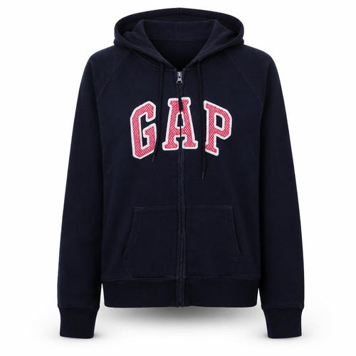 GAP Women Navy Blue Full Zip Hoodie L Fleece Logo Casual