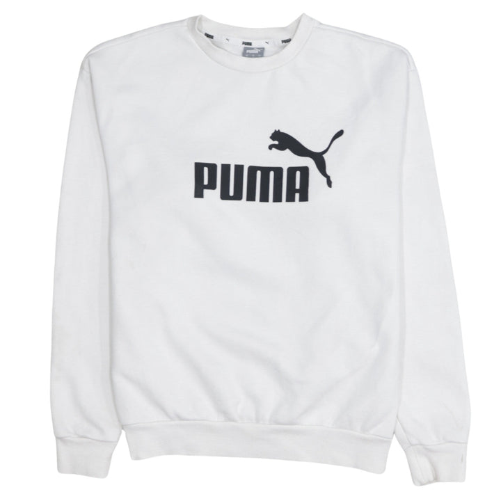 Puma Women's White Small Logo Crew Neck Pullover Sweatshirt