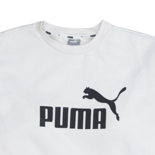 Puma Women's White Small Logo Crew Neck Pullover Sweatshirt
