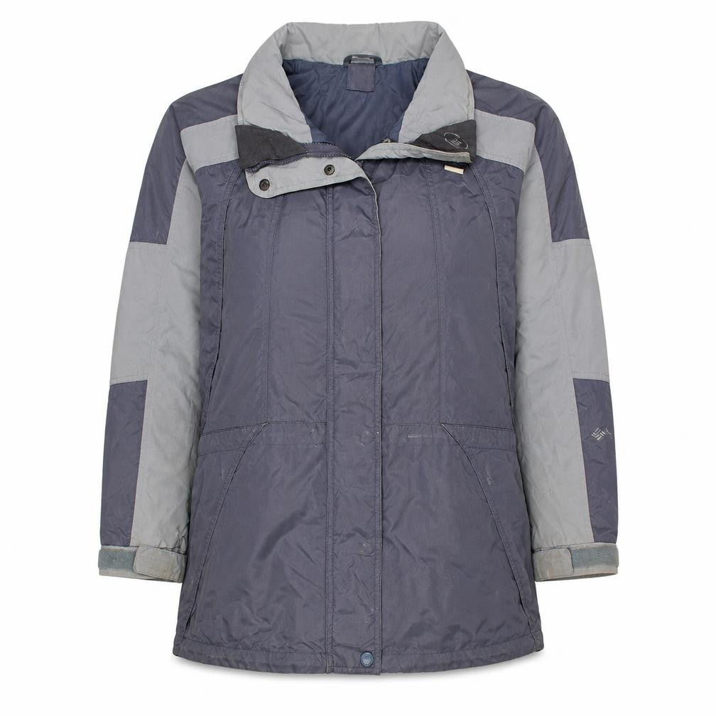 Front view of Columbia Women's Blue Long Parka Jacket L Waterproof Outdoor