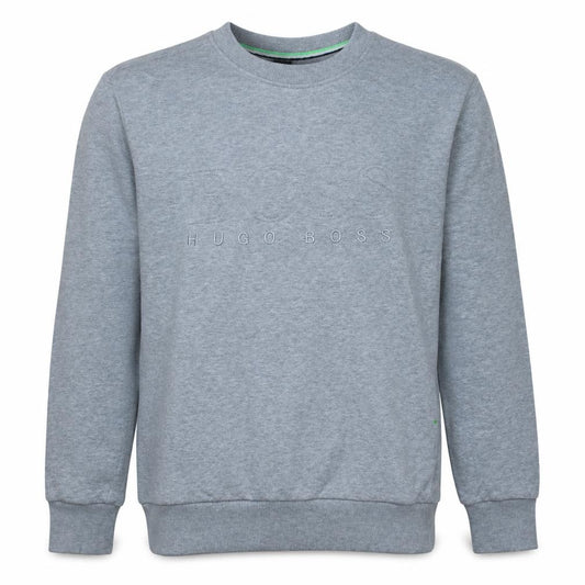 Front view of Hugo Boss Men's Grey Logo Crew Neck Sweatshirt, size L