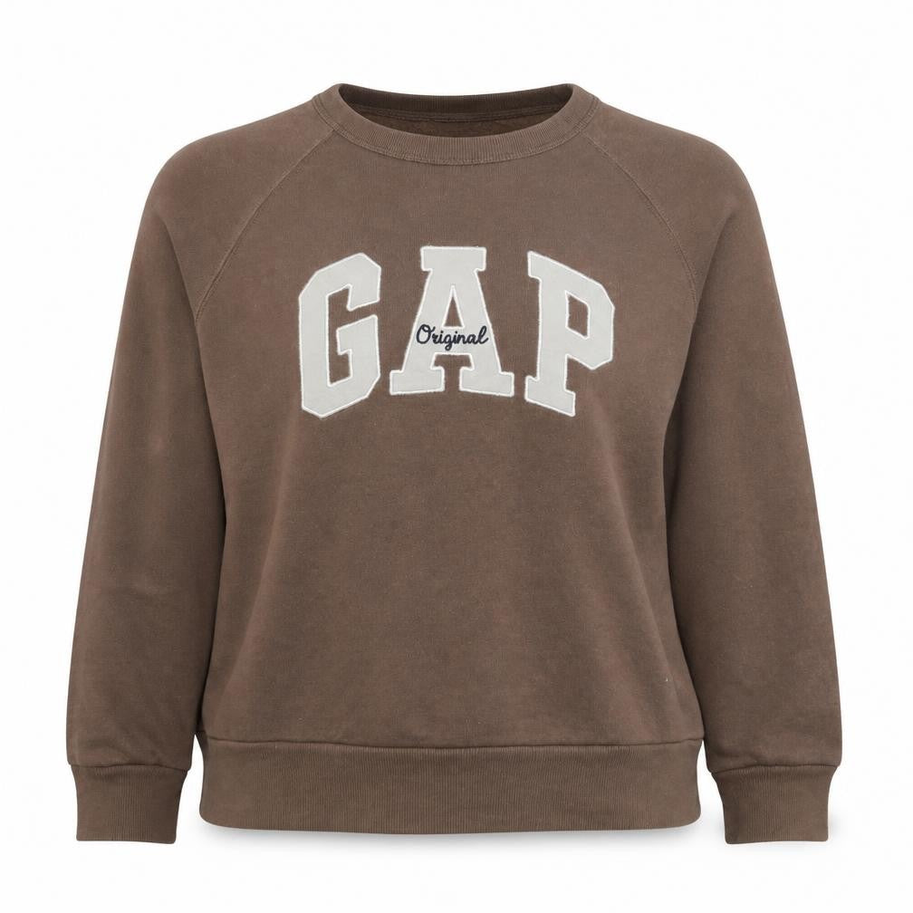 Front view of Gap Women's Brown Original Logo Pullover Sweatshirt, size S
