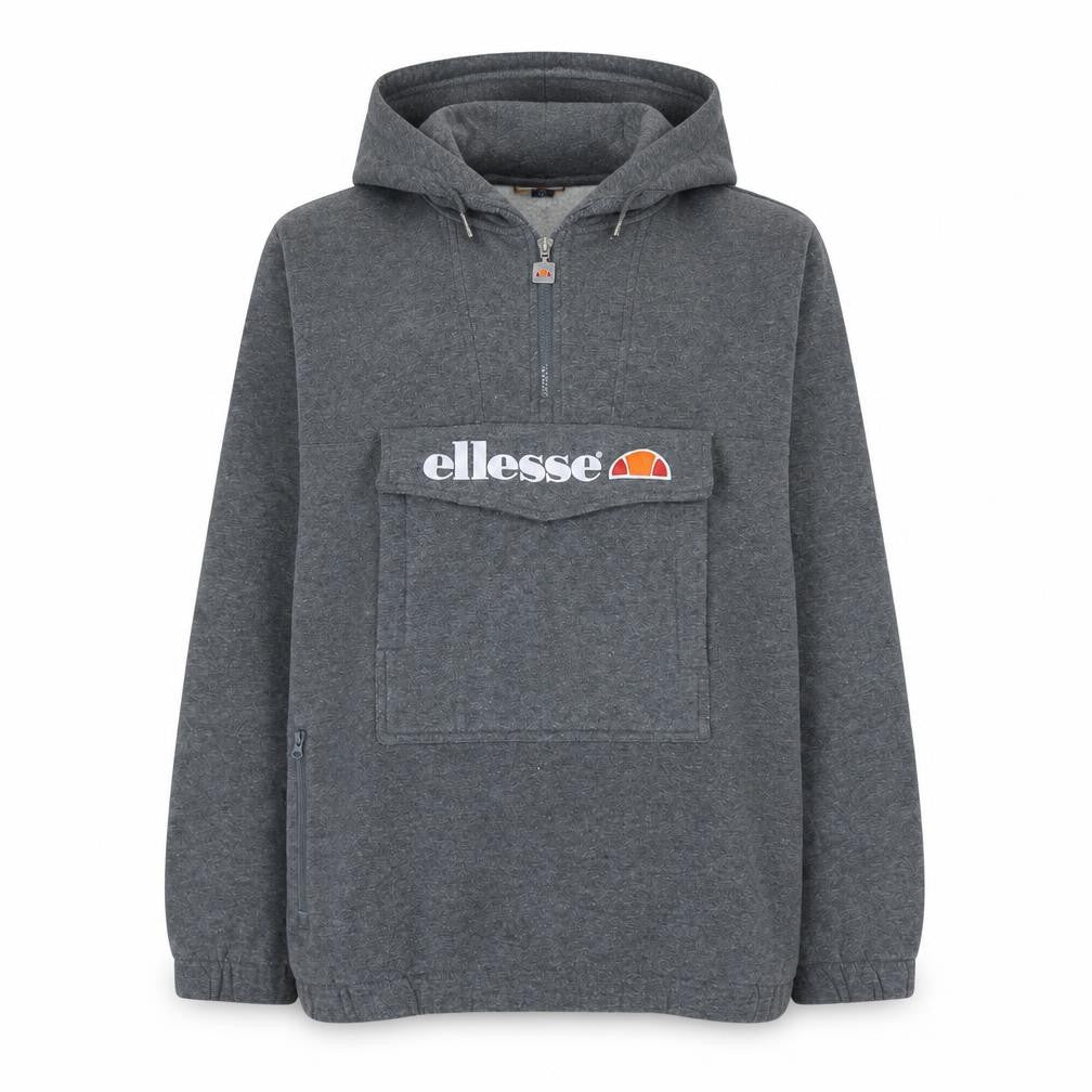 Front view of Ellesse Women Grey 1/4 Zip Hooded Pullover Sweatshirt, size 6