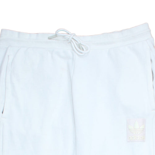 adidas Men’s White Sweatpants L Regular Fit Tapered Fleece Joggers