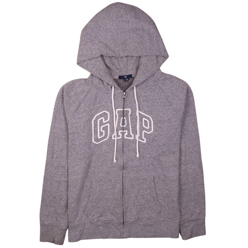 GAP Women Grey Full Zip Hoodie L Logo Cotton Blend Casual