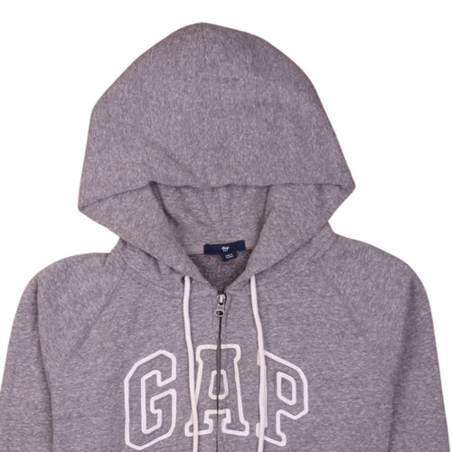 GAP Women Grey Full Zip Hoodie L Logo Cotton Blend Casual