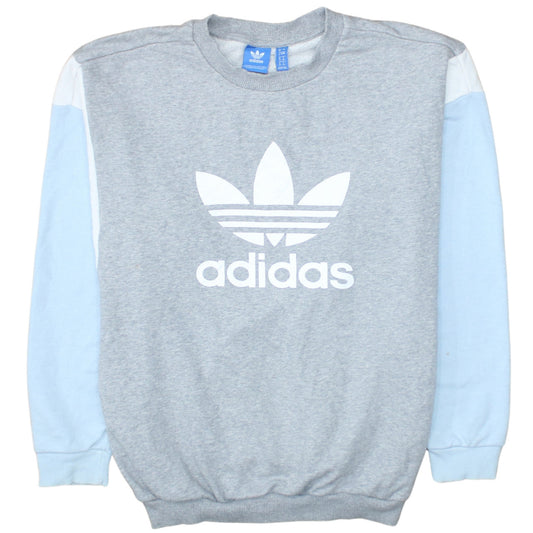 Adidas Women's Grey & Blue Crew Neck Sweatshirt Size 8 Classic Logo