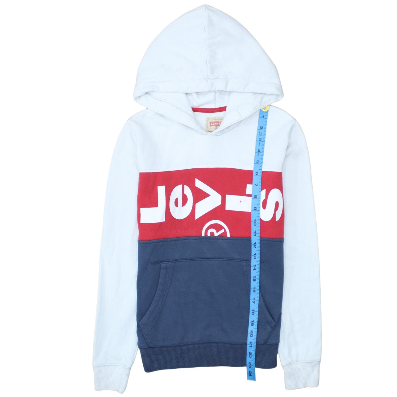Levi's Boys White Red Blue Hoodie Size 14 Years Cotton Blend Pullover