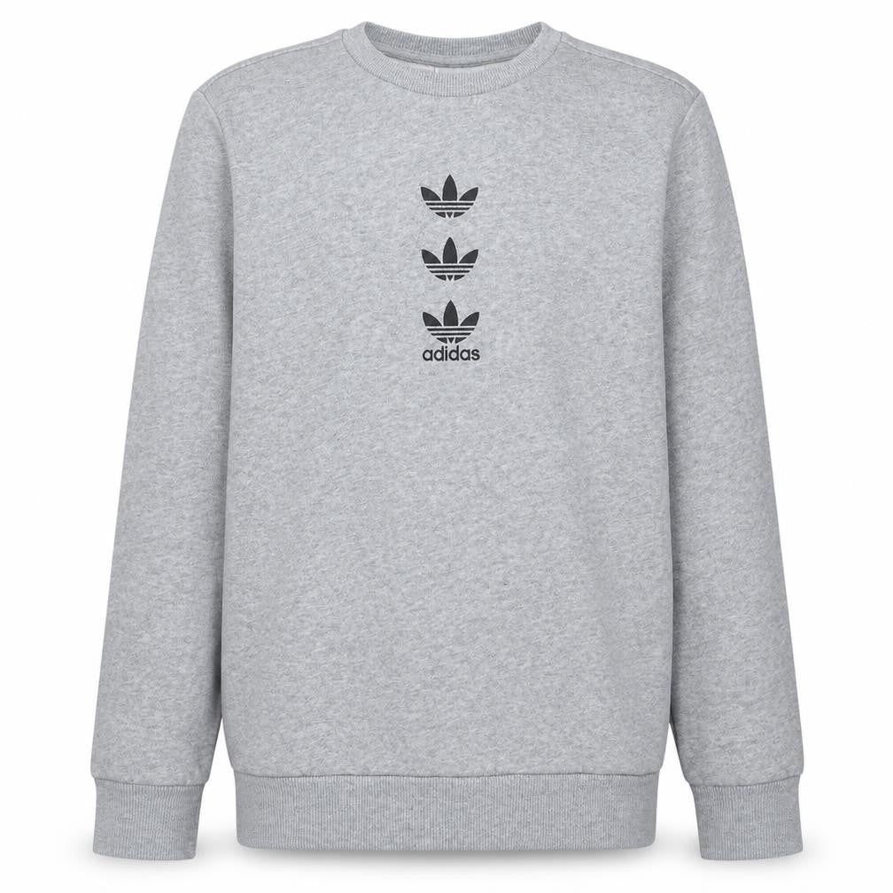 Front view of Adidas boys’ grey crew neck pullover sweatshirt 13-14 years