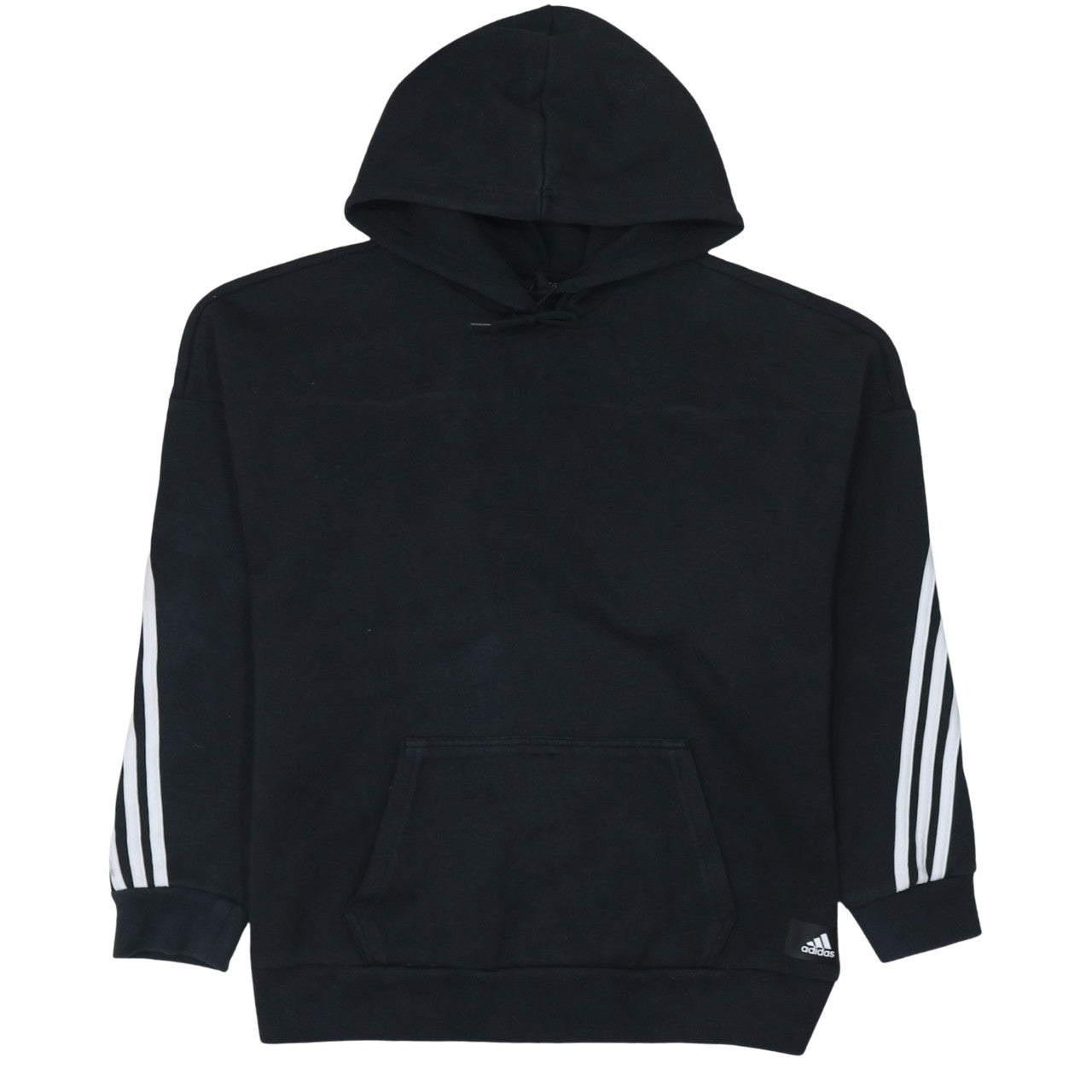 Adidas Women Black L Pullover Hoodie Sweatshirt with Stripes