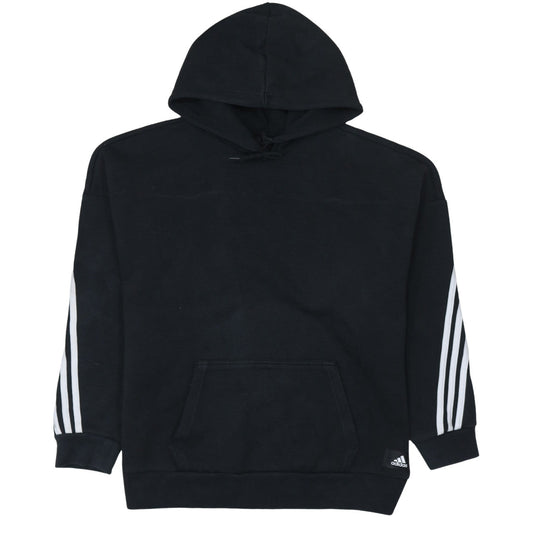 Adidas Women Black L Pullover Hoodie Sweatshirt with Stripes
