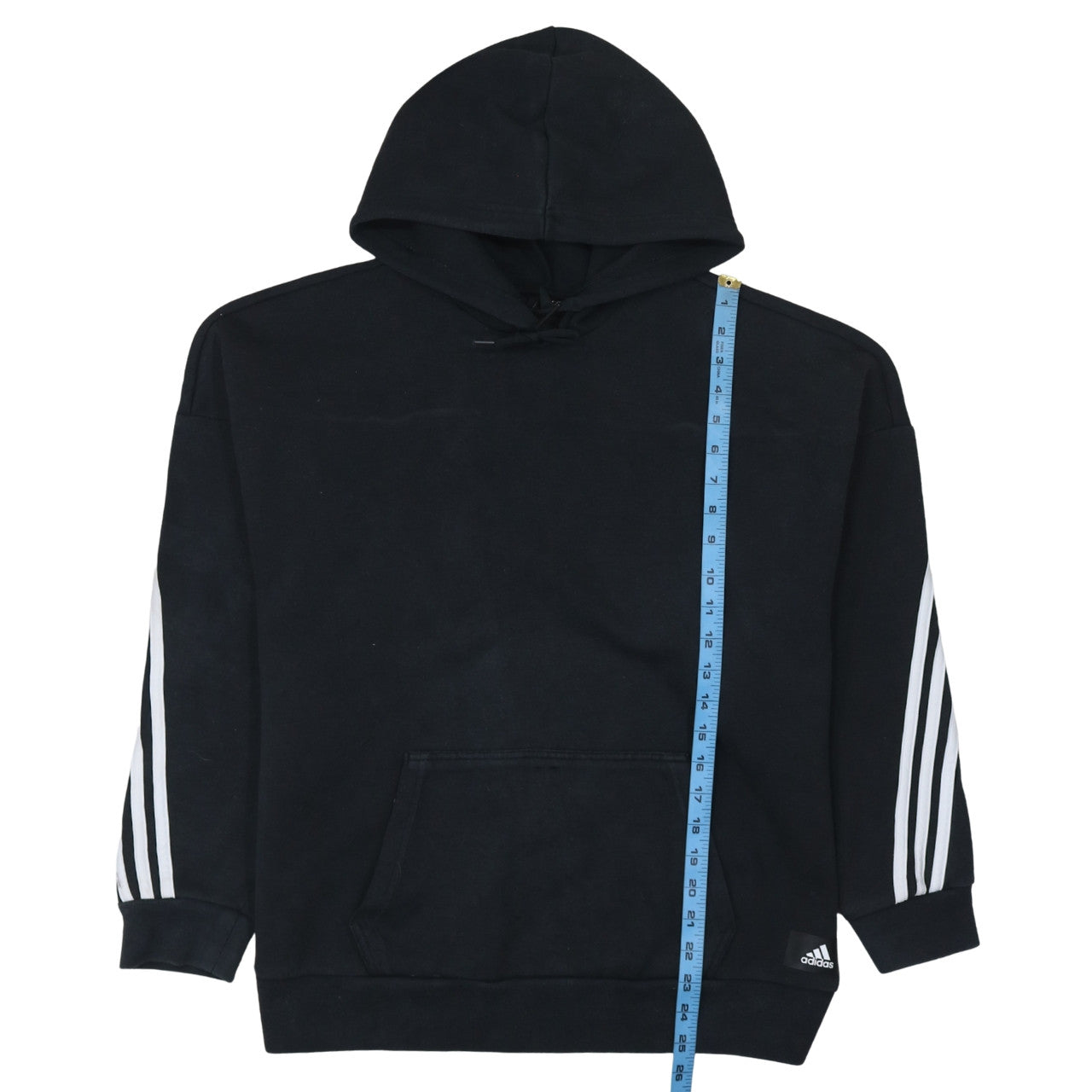 Adidas Women Black L Pullover Hoodie Sweatshirt with Stripes