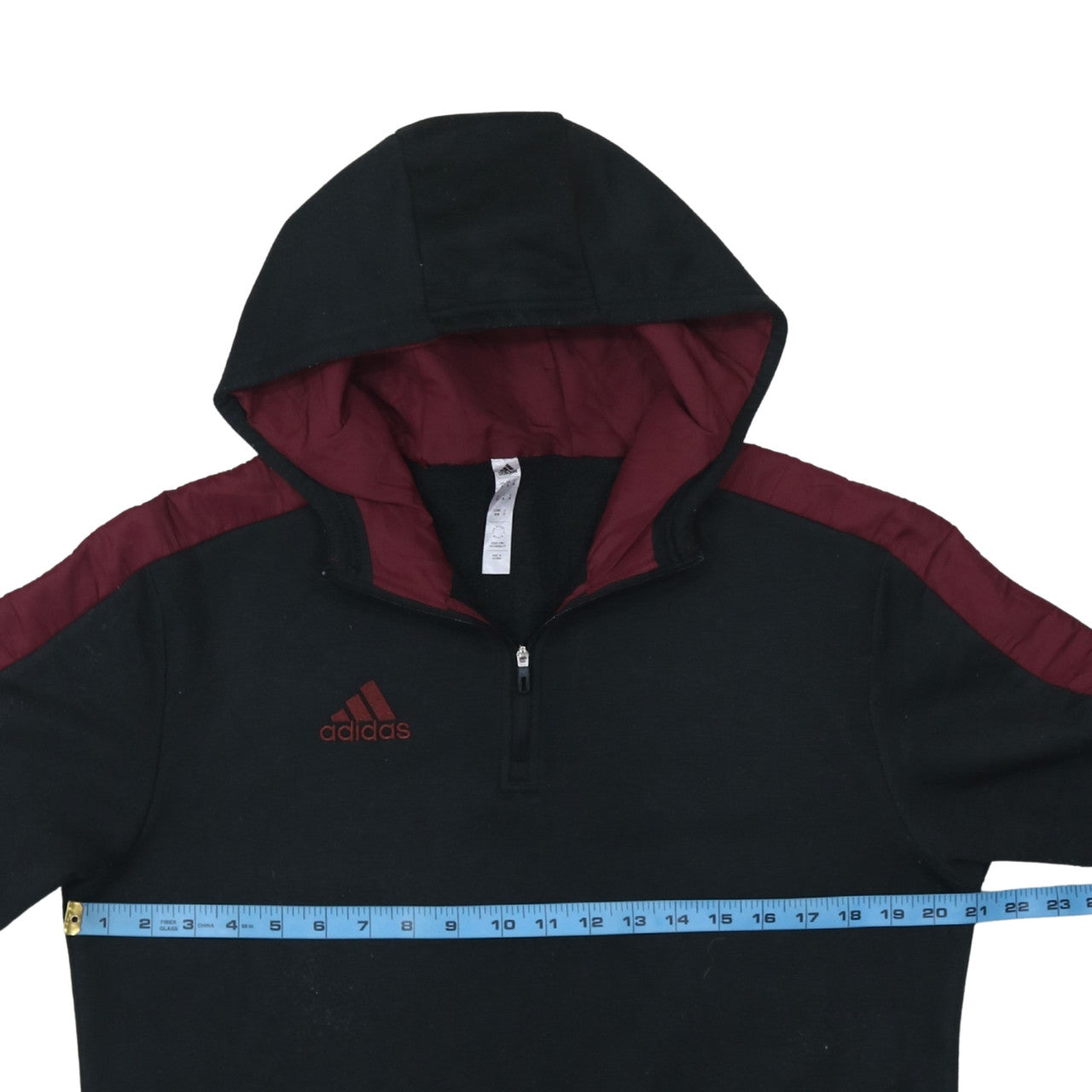 Adidas Men's Black & Burgundy 1/4 Zip Hoodie Size M Sportswear