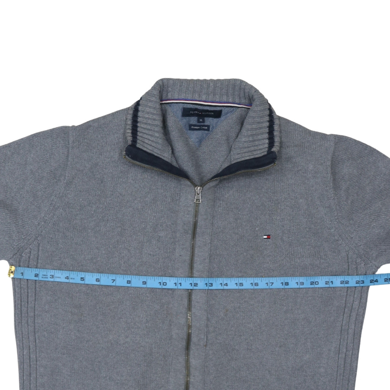 Tommy Hilfiger Men's Grey XL Full Zip Cotton Jumper