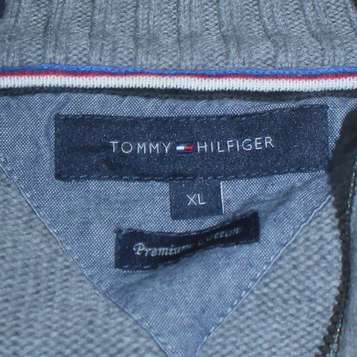 Tommy Hilfiger Men's Grey XL Full Zip Cotton Jumper
