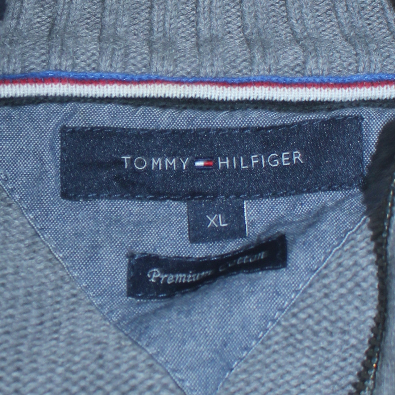 Tommy Hilfiger Men's Grey XL Full Zip Cotton Jumper