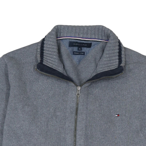 Tommy Hilfiger Men's Grey XL Full Zip Cotton Jumper