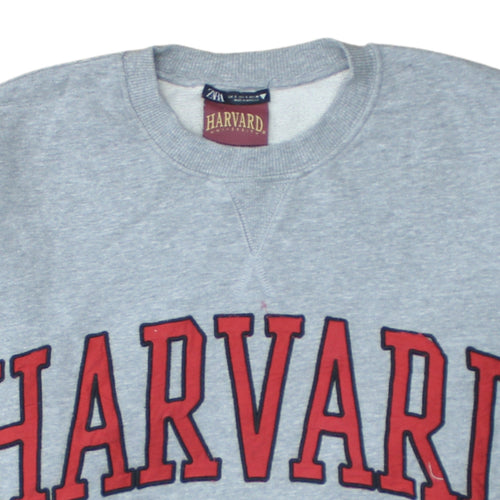 Zara Women Grey Harvard Sweatshirt Small Cotton Relaxed Fit