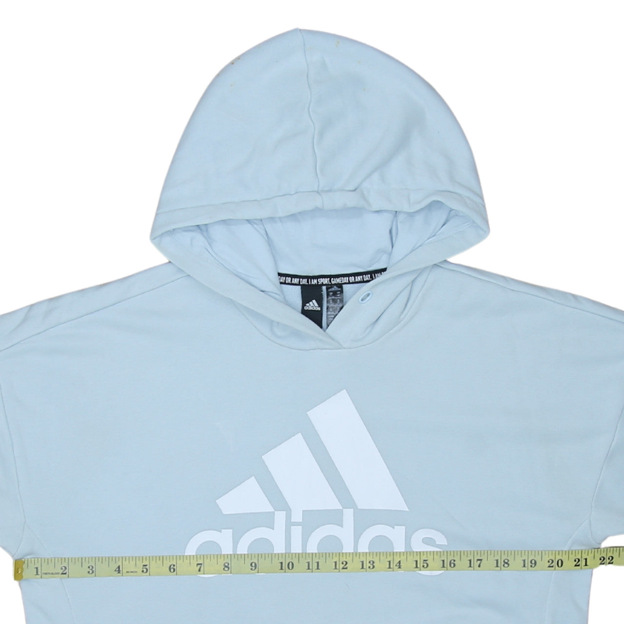 Adidas Womens Light Blue Hoodie Medium Pullover Cotton Blend Logo Sweatshirt