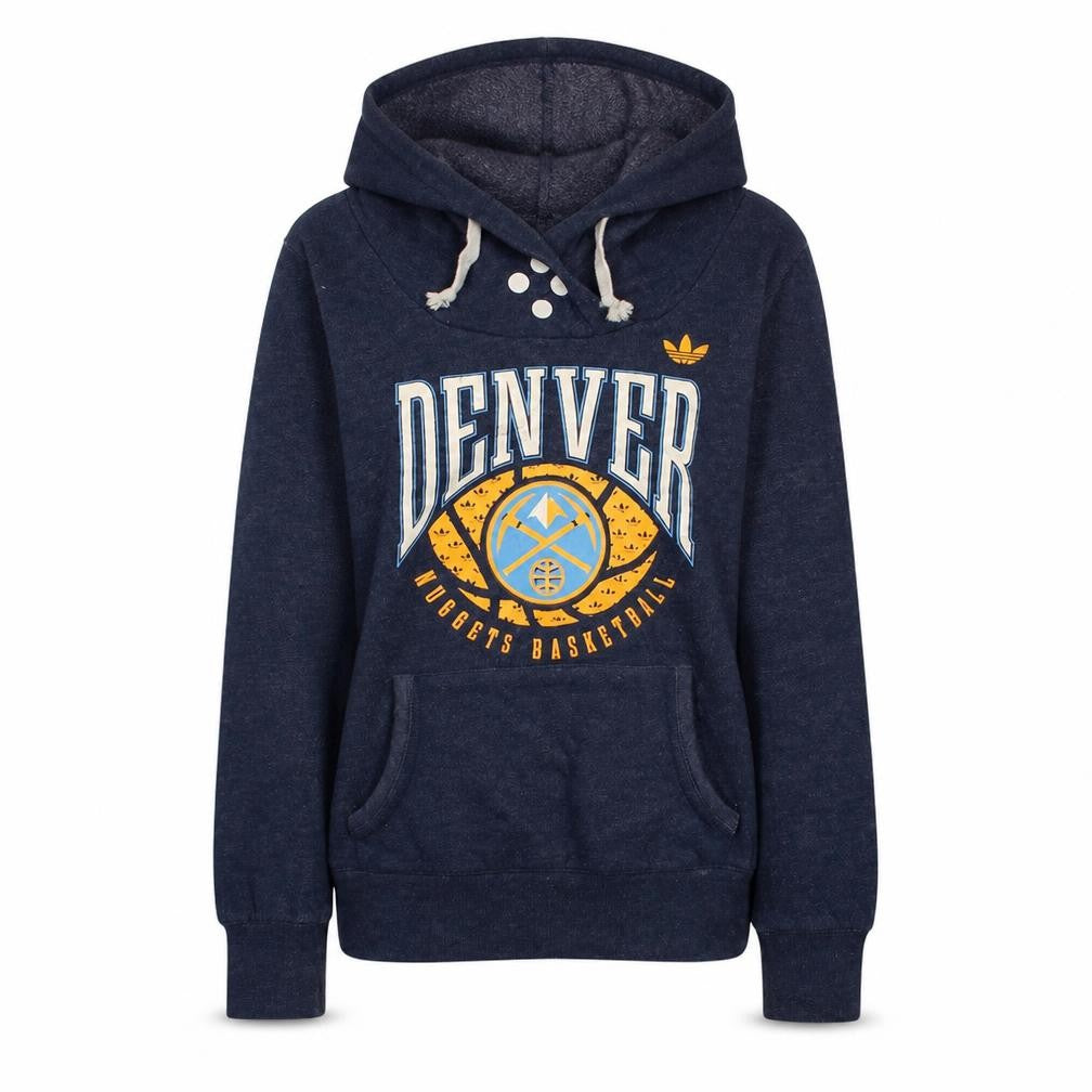 Front view of Adidas Women Navy Blue Denver Nuggets Hoodie, size S, Pullover