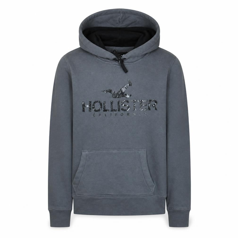 Front view of Hollister Men’s Grey XS Pullover Hoodie with Logo Graphic