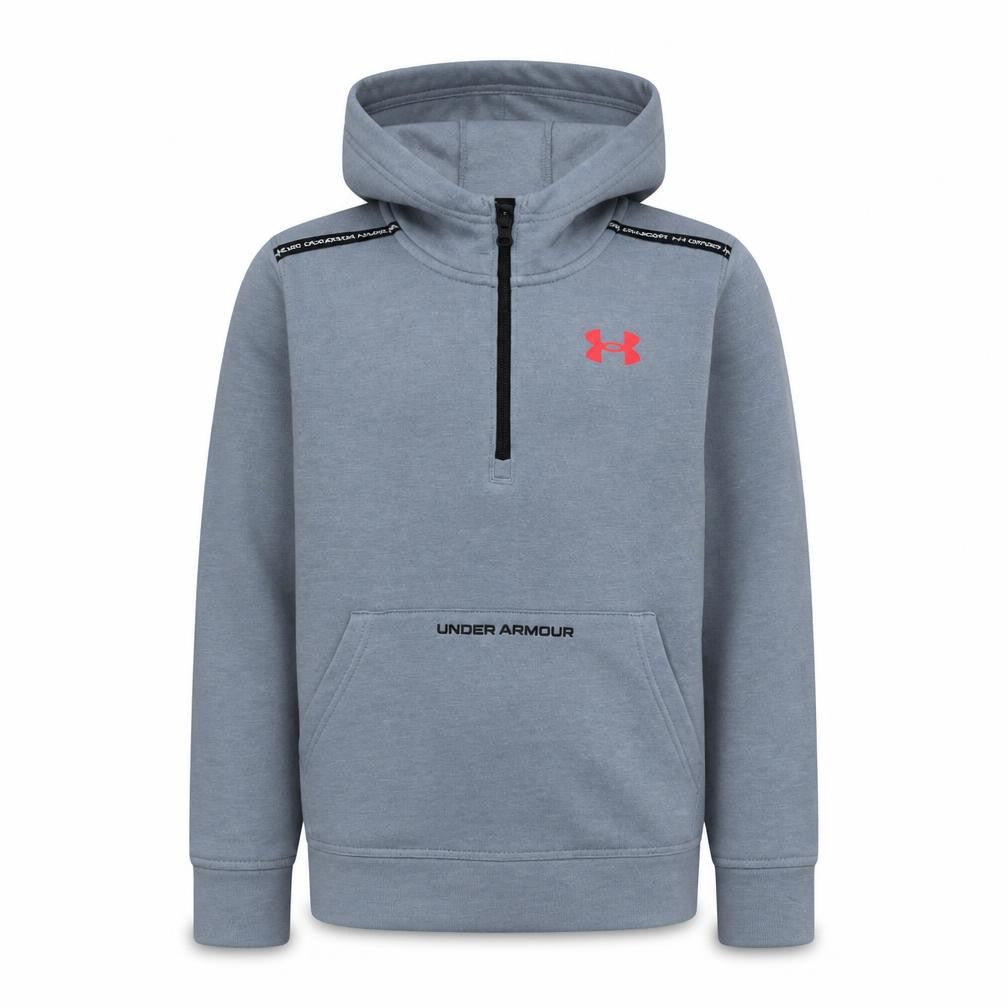 Front view of Under Armour boys’ grey half zip hoodie size 158cm cotton blend