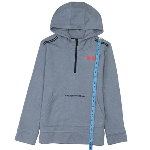 Under Armour Boys Grey Half Zip Hoodie Size 158cm Cotton Blend