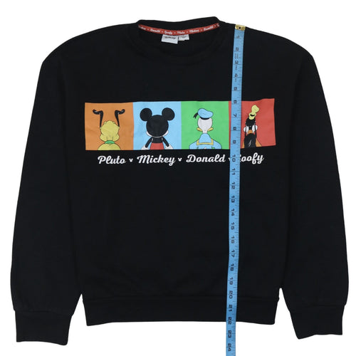 Disney Womens Black Sweatshirt S Pluto Mickey Donald Goofy Graphic Print